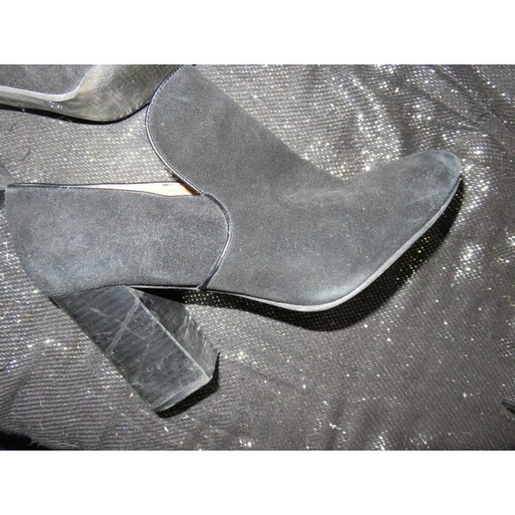 Lucky Brand Wyshing Black Suede Leather Chunky Heeled Boots Booties size 7 - Picture 6 of 11